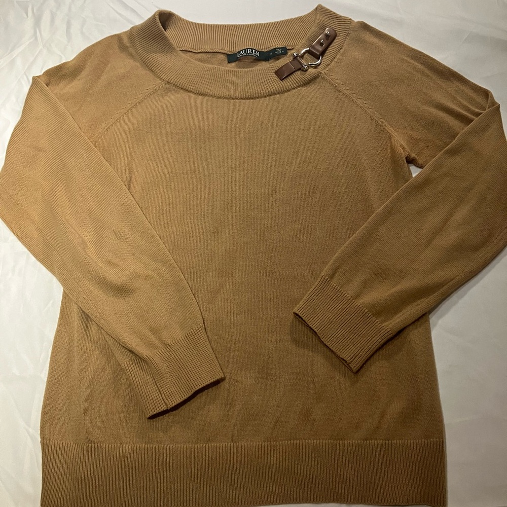 Ralph Lauren Tan Sweater with Leather embellishment, size M